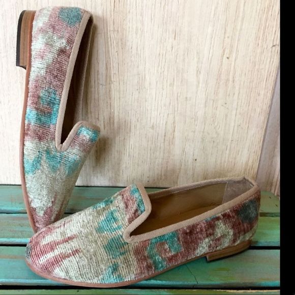 Anthropologie Tribal Print Silk Velvet Loafers